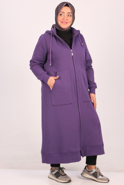 33103 Plus Size Zipped Three İplik Şardonlu Women-Jackets-Violet