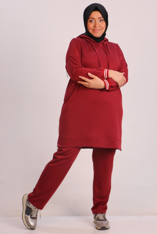 1990 Plus Size Yandan Zipped Two Yarn Netting Track suit suit-Claret Red
