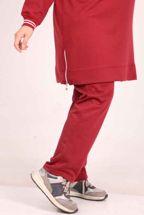 1990 Plus Size Yandan Zipped Two Yarn Netting Track suit suit-Claret Red