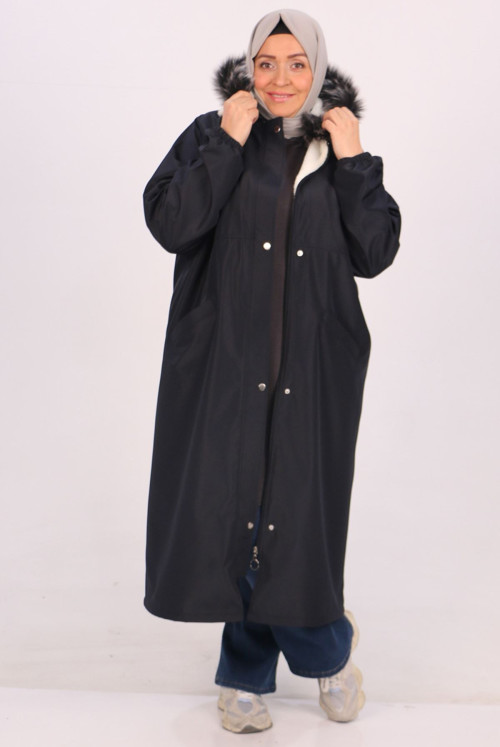 33106 Plus Size Inside Furry Bondit  Women-Jackets-Navy blue