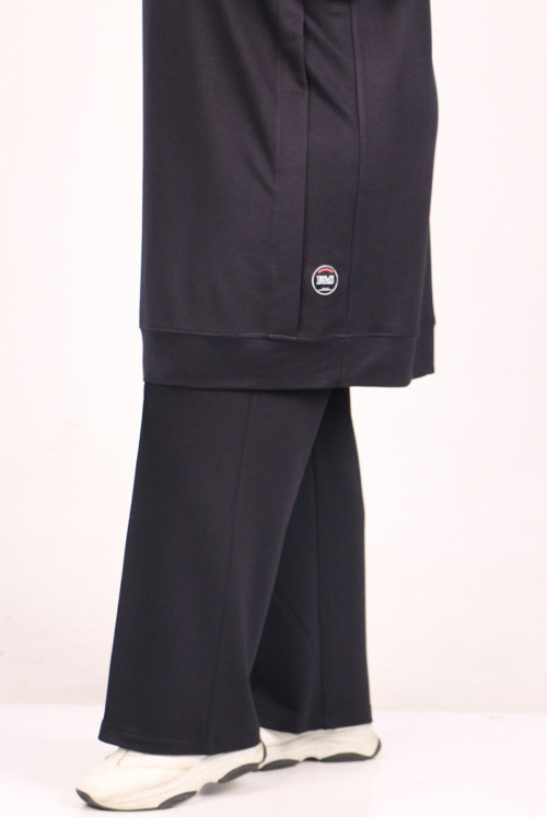 37043 Plus Size Kristal Two Yarn Netting Basic Track suit suit-Navy blue