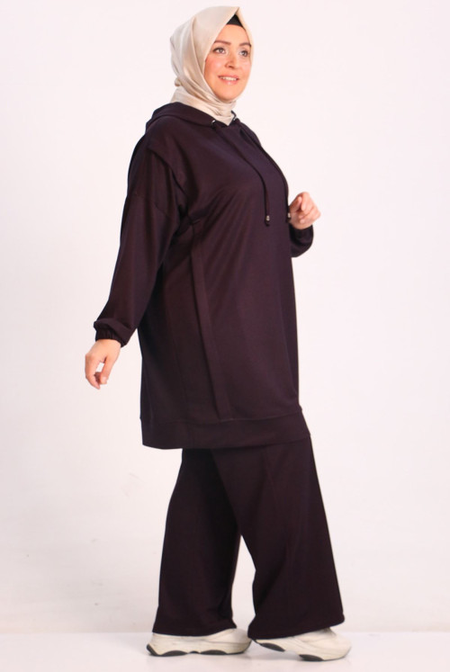 37043 Plus Size Kristal Two Yarn Netting Basic Track suit suit-Damson
