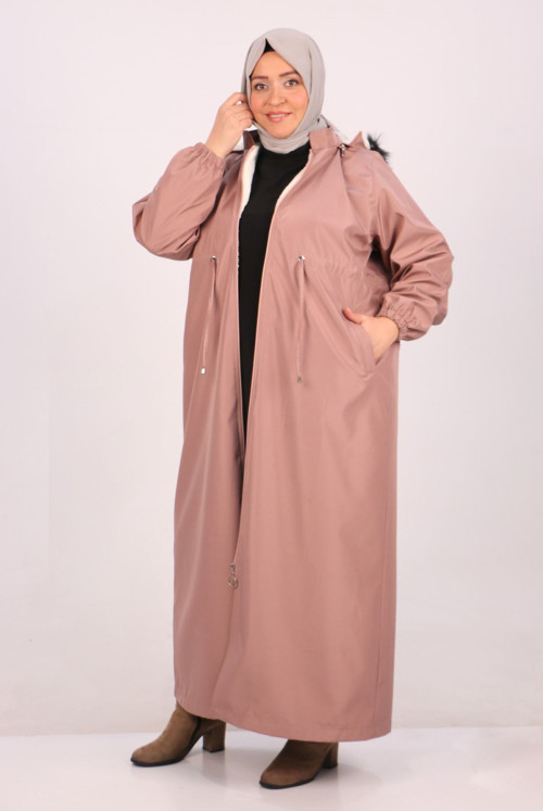 36011 Plus Size Bondit Inside Furry Abayas-Light Pink