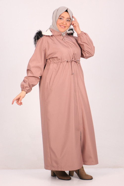 36011 Plus Size Bondit Inside Furry Abayas-Light Pink