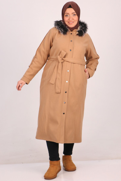33089 Plus Size Snap Stamping fabric Coat-Mink