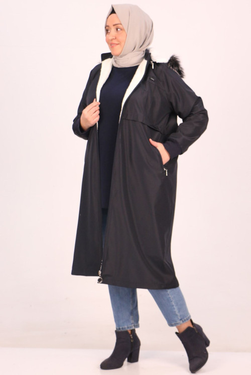 33105 Plus Size Inside Furry Bondit Women-Jackets-Navy blue