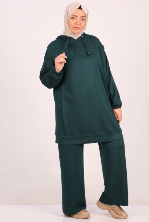 37043 Plus Size Kristal Two Yarn Netting Basic Track suit suit-Emerald