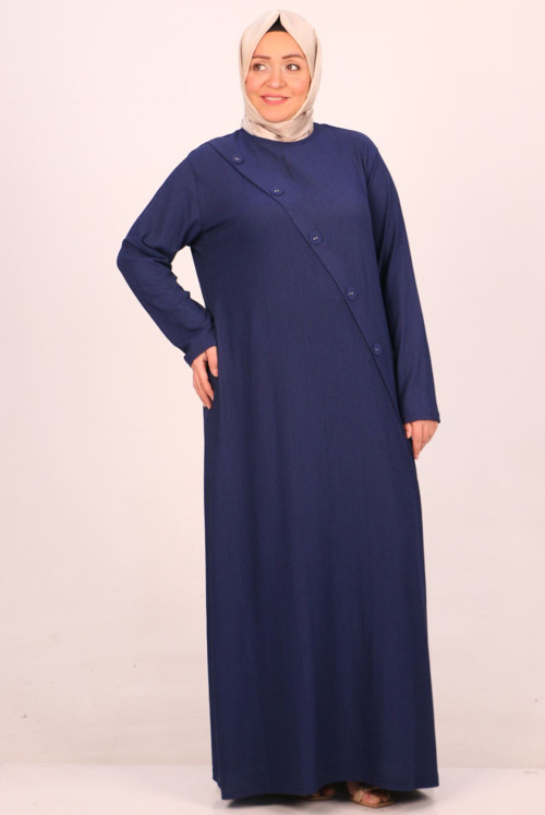 42005 Plus Size Button Detailed Bürümcük Dress-Navy blue