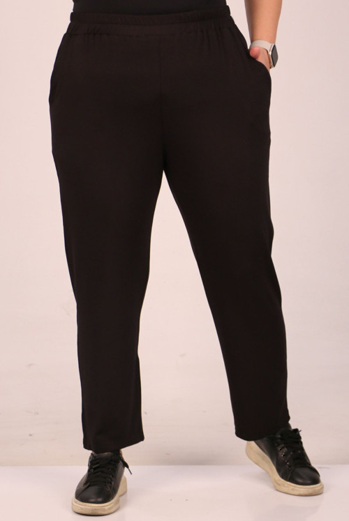 39001 Plus Size High waisted Elastic Penye Pants - Black