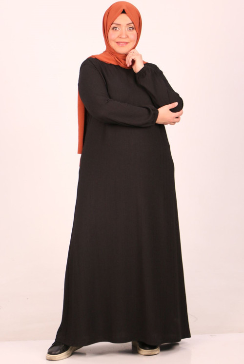 32025 Plus Size Bürümcük Dress - Black