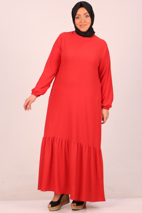 32024 Plus Size Skirt Ucu Frilly Bürümcük Dress -Nar flowery