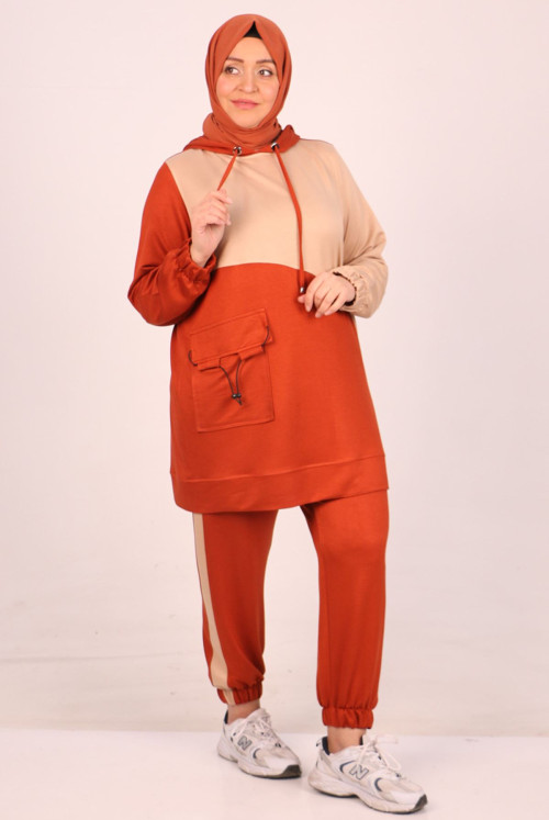 47014 Plus Size Topped Two Yarn Netting Kristal Track suit suit-Tile