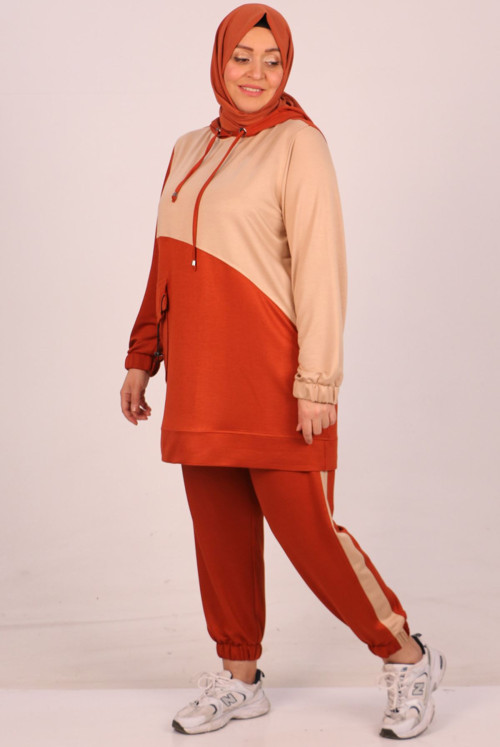 47014 Plus Size Topped Two Yarn Netting Kristal Track suit suit-Tile