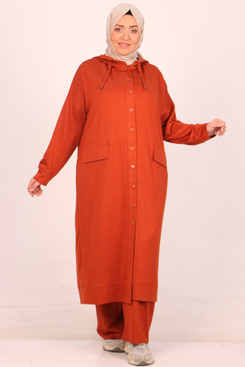 47016 Plus Size Front Button Kristal Two Yarn Netting Track suit suit-Tile