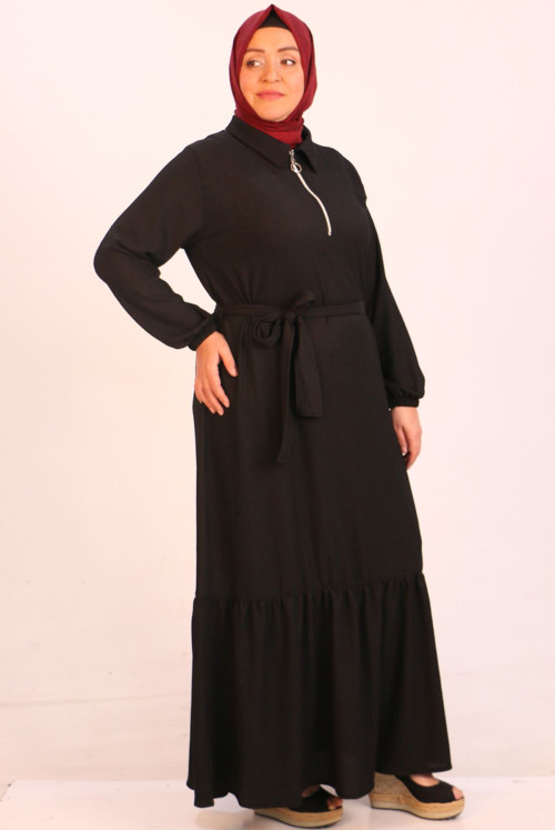 42009 Plus Size Bürümcük Arched Dress-Black