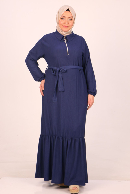 42009 Plus Size Bürümcük Arched Dress-Navy blue