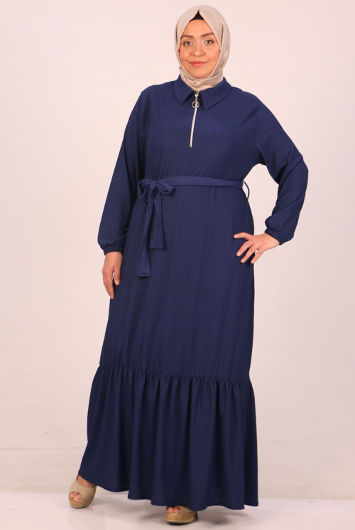 42009 Plus Size Bürümcük Arched Dress-Navy blue