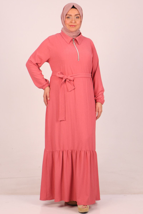 42009 Plus Size Bürümcük Arched Dress-Rose Kurusu
