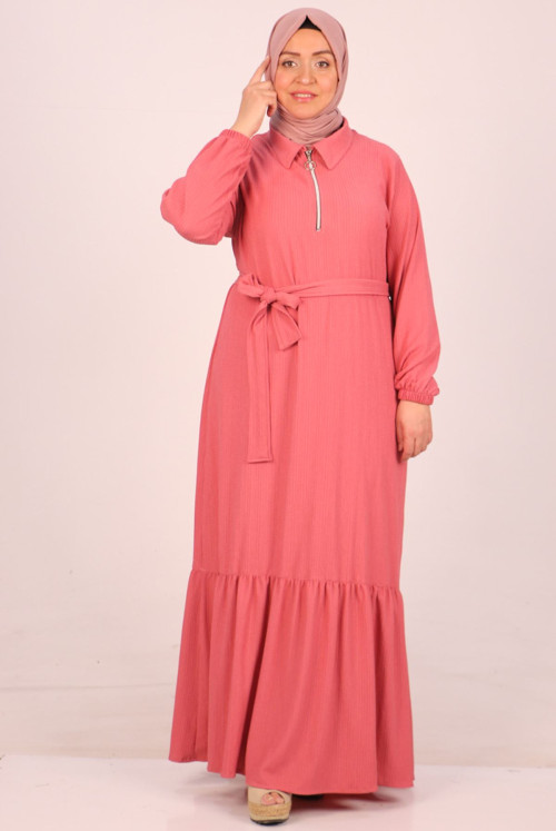 42009 Plus Size Bürümcük Arched Dress-Rose Kurusu