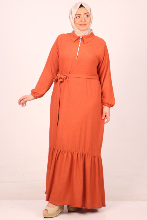 42009 Plus Size Bürümcük Arched Dress-Tile