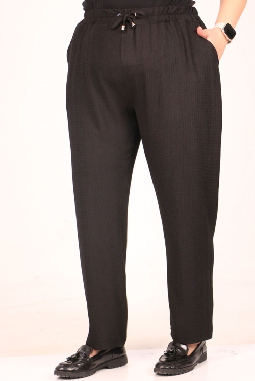 39011 Plus Size Bürümcük Narrow Trotter Pants-Black