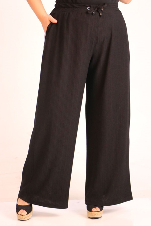 39012 Plus Size Bürümcük Plentiful Trotter Pants-Black