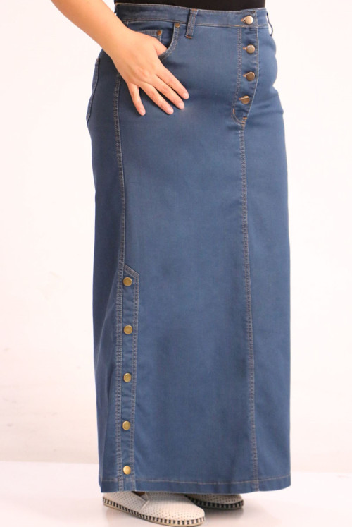 45001 Plus Size Yandan Button Jeans Skirt-oil