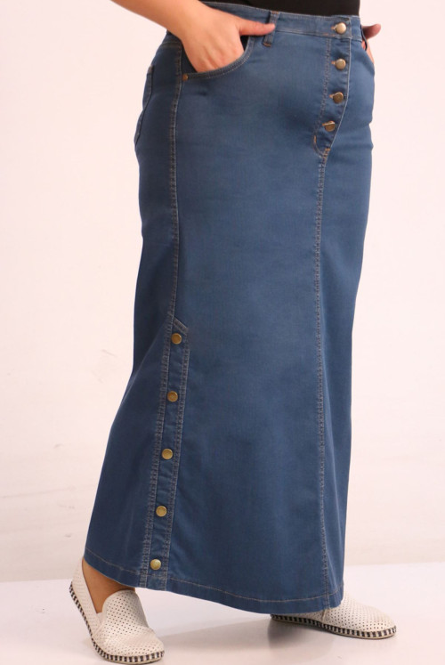 45001 Plus Size Yandan Button Jeans Skirt-oil