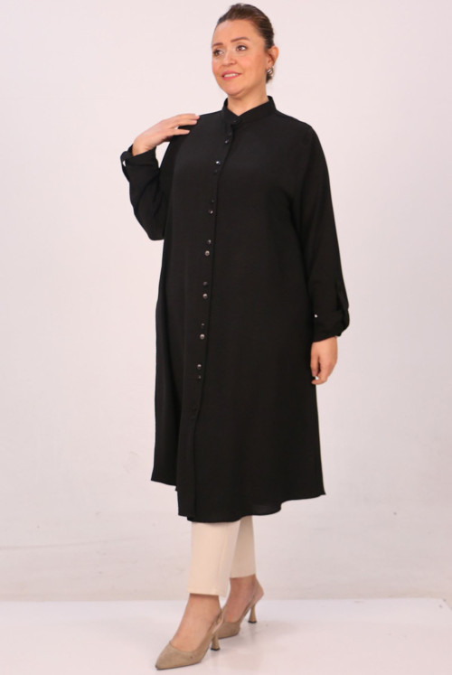 38048  Plus Size Judge Collar Airobin Shirt Tunics-Black