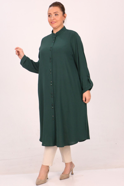 38048  Plus Size Judge Collar Airobin Shirt Tunics-Emerald