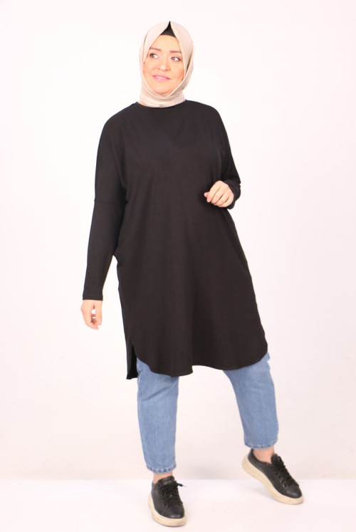 38111 Plus Size Basic Penye Tunics - Black