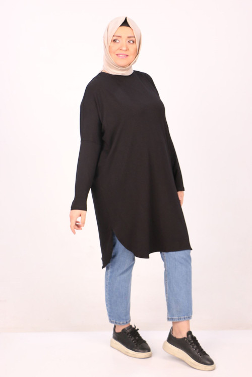 38111 Plus Size Basic Penye Tunics - Black