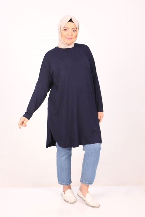 38111 Plus Size Basic Penye Tunics - Navy blue