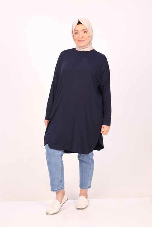 38111 Plus Size Basic Penye Tunics - Navy blue