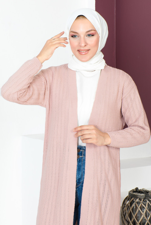 İnce Perforated Knitwear Cardigan TSD230721 Light Pink