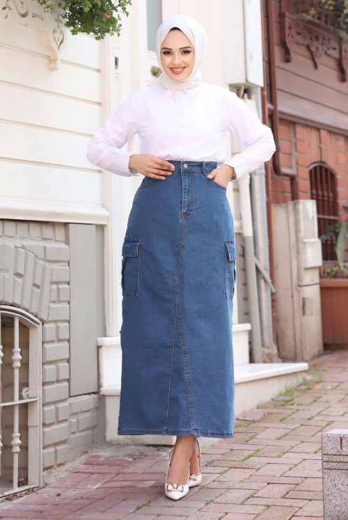 Kargo Pockets Jeans Skirt TSD240321 - Blue