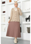 Arched Pleated Skirt TSD220915 Brown