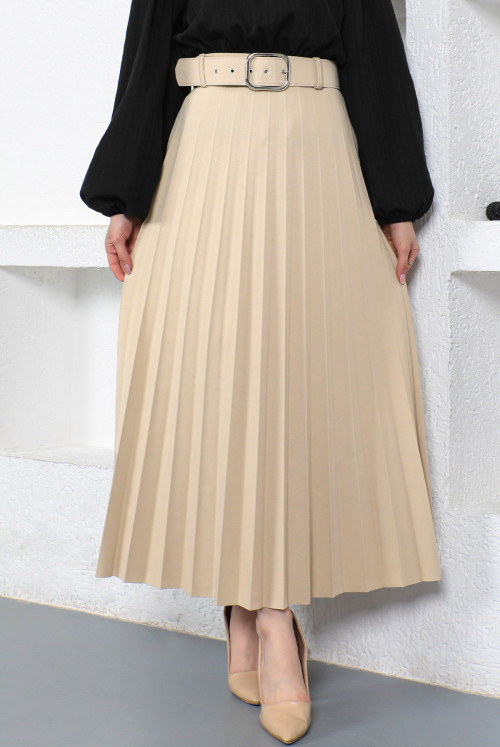 Arched Pleated Skirt TSD230113 Beige