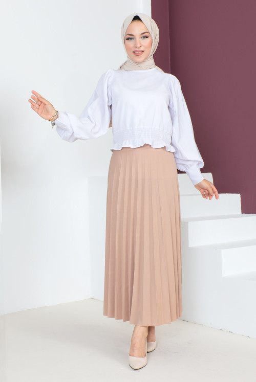 Arched Pleated Skirt TSD230113 Light Pink