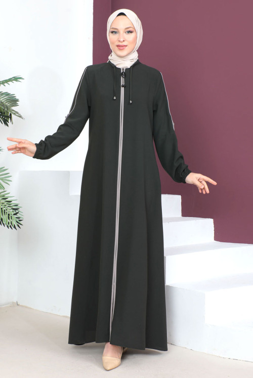 Arms Button Hijab Abayas TSD230440 Khaki