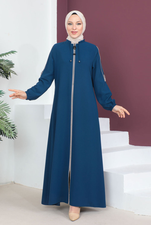 Arms Button Hijab Abayas TSD230440 İndigo