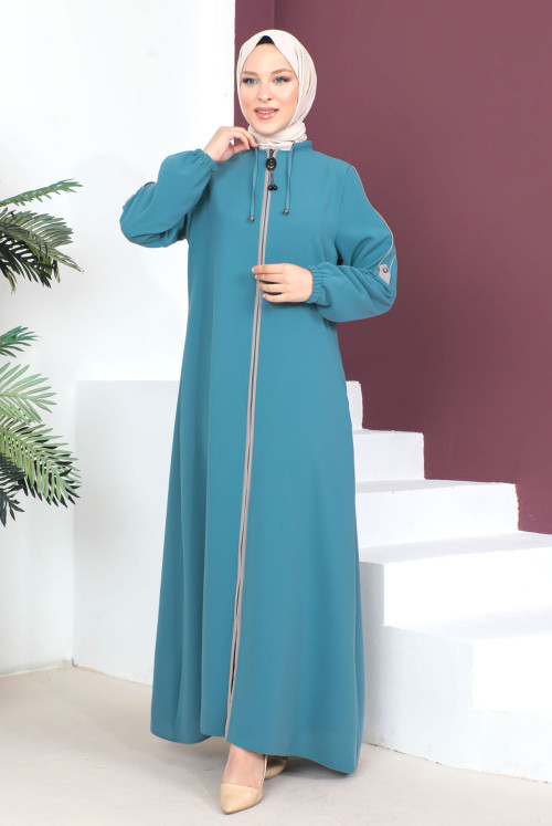 Arms Button Hijab Abayas TSD230440 Mint Green
