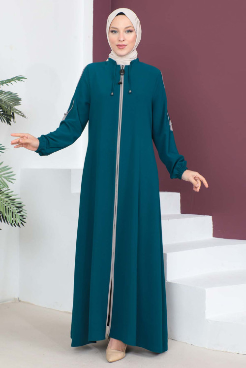 Arms Button Hijab Abayas TSD230440 Emerald Green
