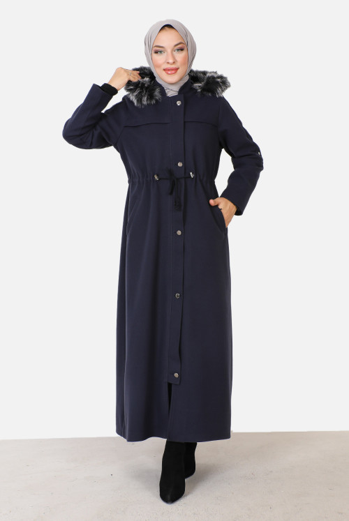 arm Fitted Complete Length Stamping fabric Coat TSD230915 Navy blue