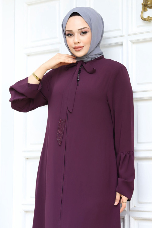 arm baggy Yakası Bağlama Detailed Hijab Abayas TSD240244