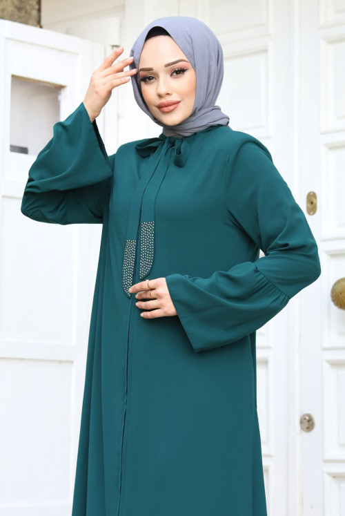 arm baggy Yakası Bağlama Detailed Hijab Abayas TSD240244
