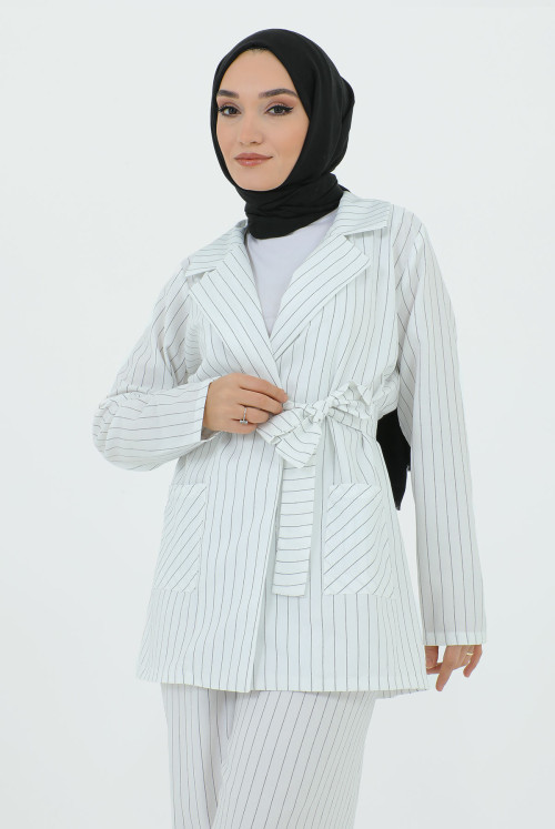 Maral Double Breasted Collar Belted jacketed Suit TSD231211 White