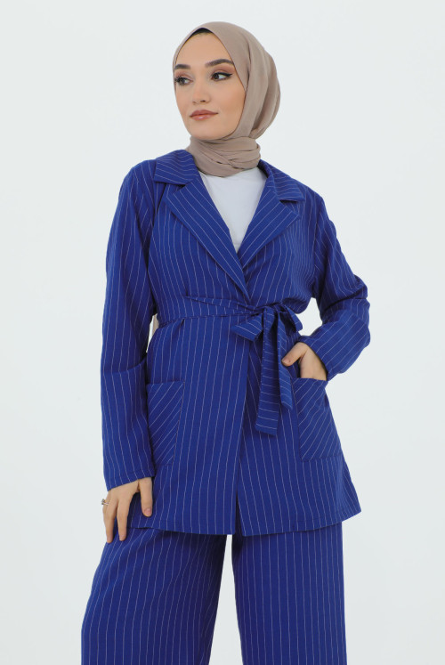 Maral Double Breasted Collar Belted jacketed Suit TSD231211 Saks Mavisi