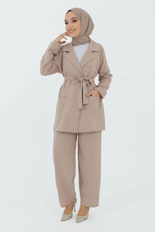 Maral Double Breasted Collar Belted jacketed Suit TSD231211 Mink