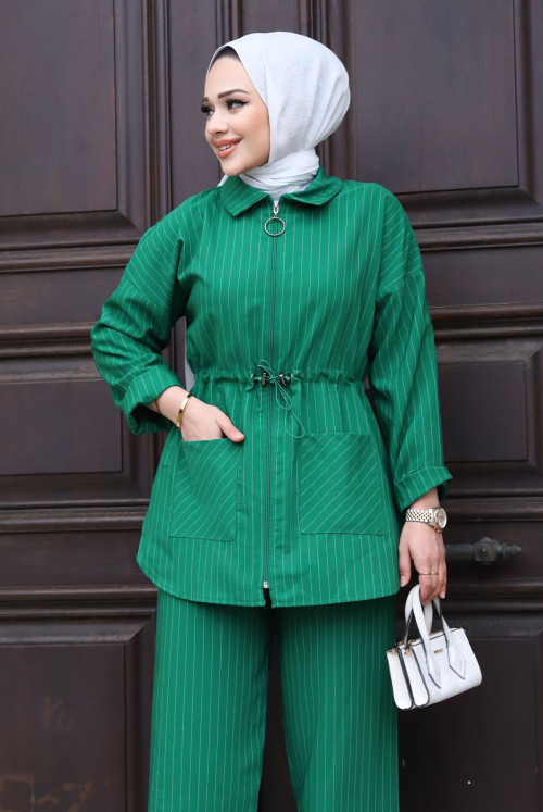 Melisa waisted Shirred Zipped Suit TSD231208 Green